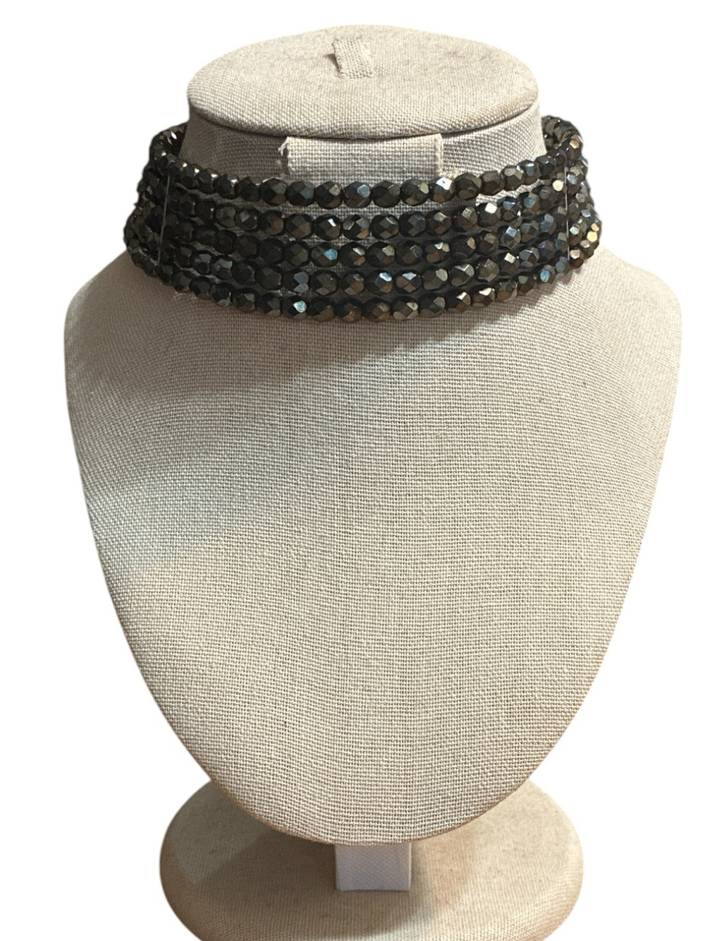 Black Multifaceted Crystal Bead Choker Necklace